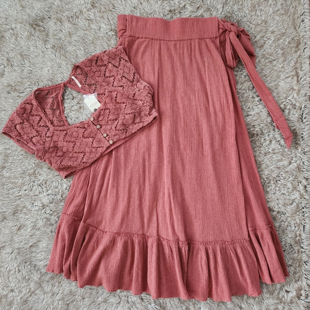 Free People Epic Sunset Crop Top Maxi Skirt Set In‎ Mauve Pink Women's Large - Picture 3 of 14